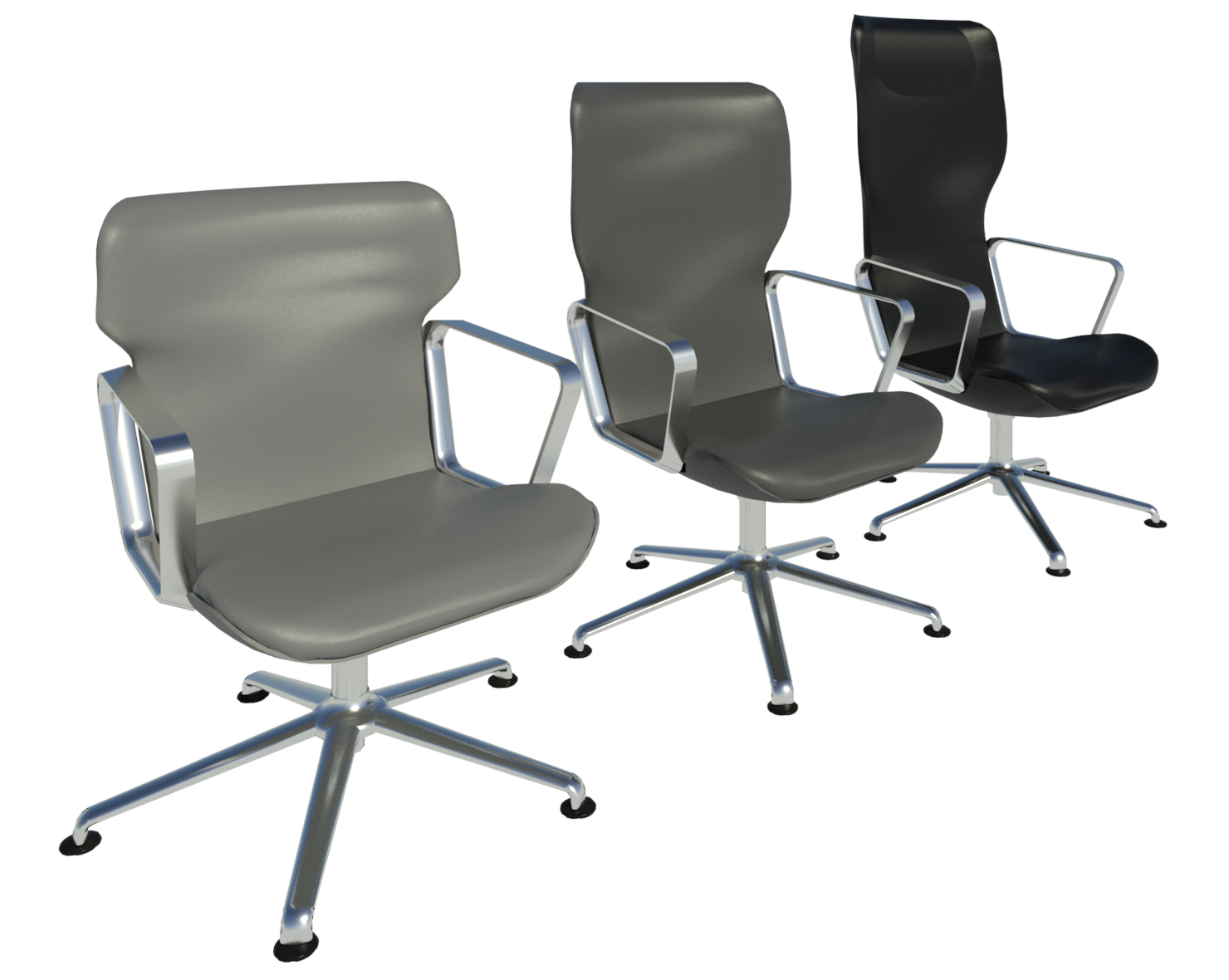 Standard, medium and high backrest versions of the Intra in light grey, dark grey and black.